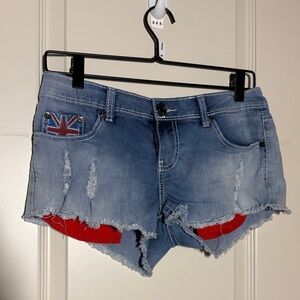 Rue21 Light Blue Distressed Jean Shorts with Red Details